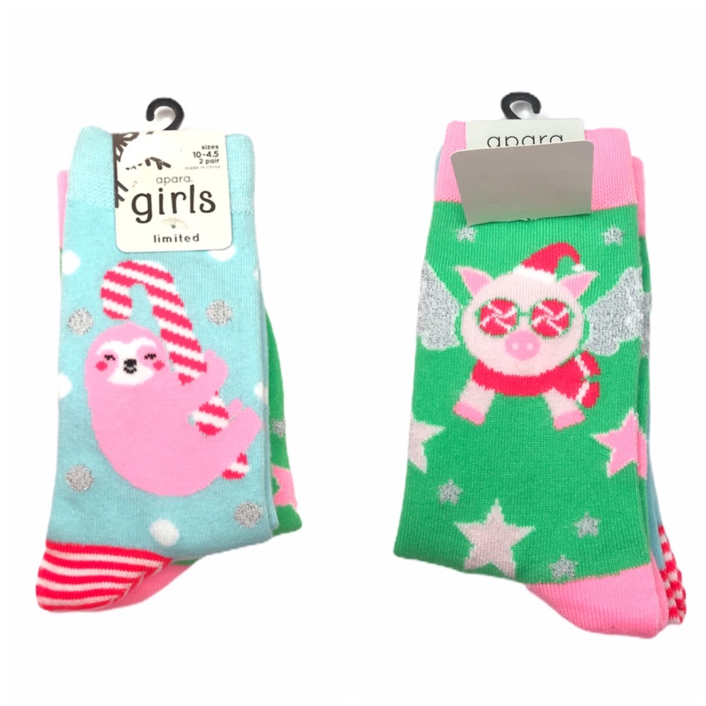 Apara Sloth & Flying Pig Crew Socks Blue & Pink - Picture 8 of 8